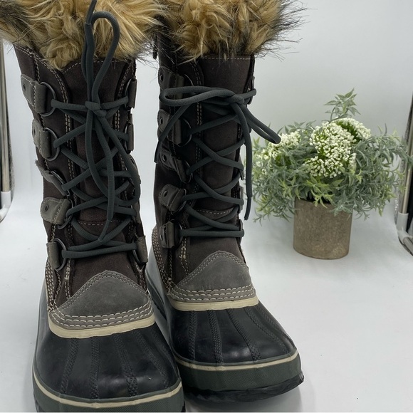 SOREL WOMENS JOAN OF ARCTIC BOOT Grey Waterproof Suede Faux Fur felt insert Sz 7